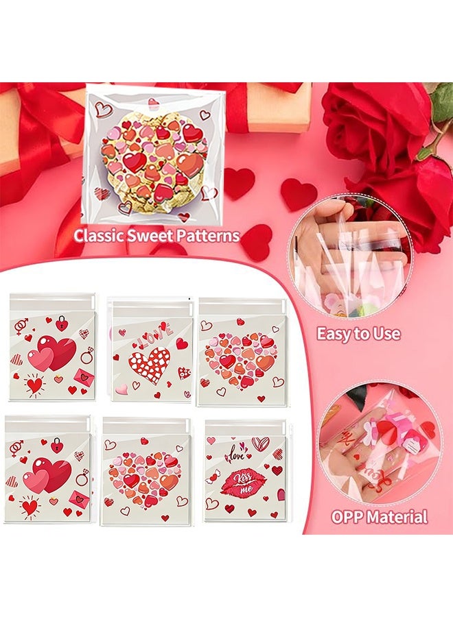 Happy D 100 heart-shaped self-adhesive OPP plastic bags for candy, cookies, and gifts, suitable for Valentine's Day, weddings, and parties - Image 2